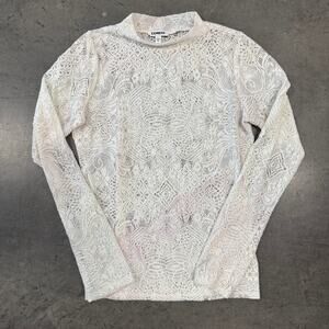 Vintage Y2K Express Lace Microsheer Mock Neck Longsleeve Women's Medium Blouse